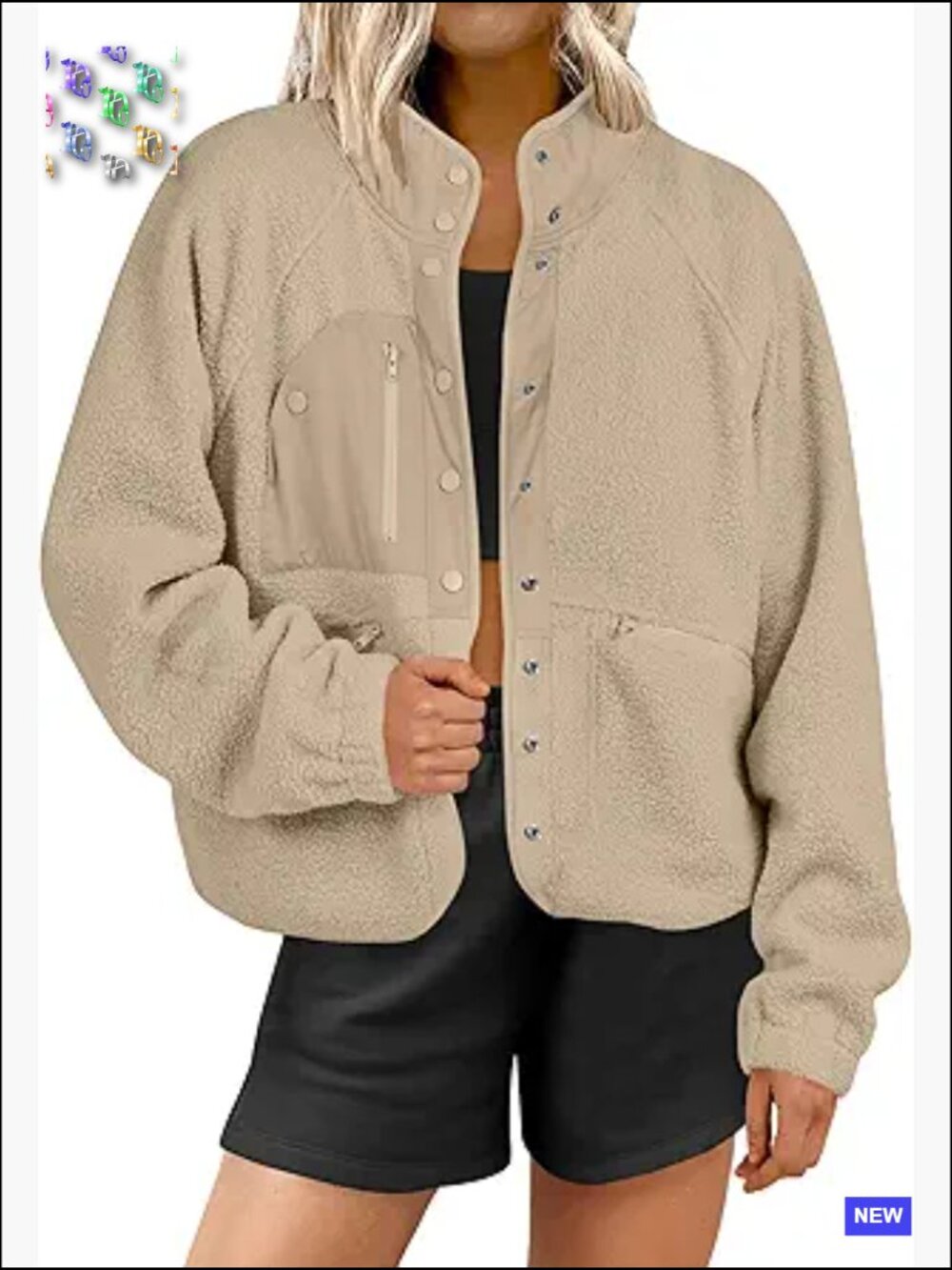 Fuzzy Fleece Shacket Cropped Sherpa Button Down Jacket Coat Fall Casual with